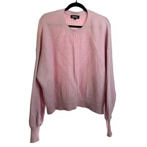Express Womens Large Oversized Preppy Boho Pullover Sweater‎ Pink Long Sleeve